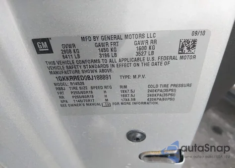 2011 GMC Acadia Slt-1 из США, поврежденный, VIN 1GKKRRED0BJ188891